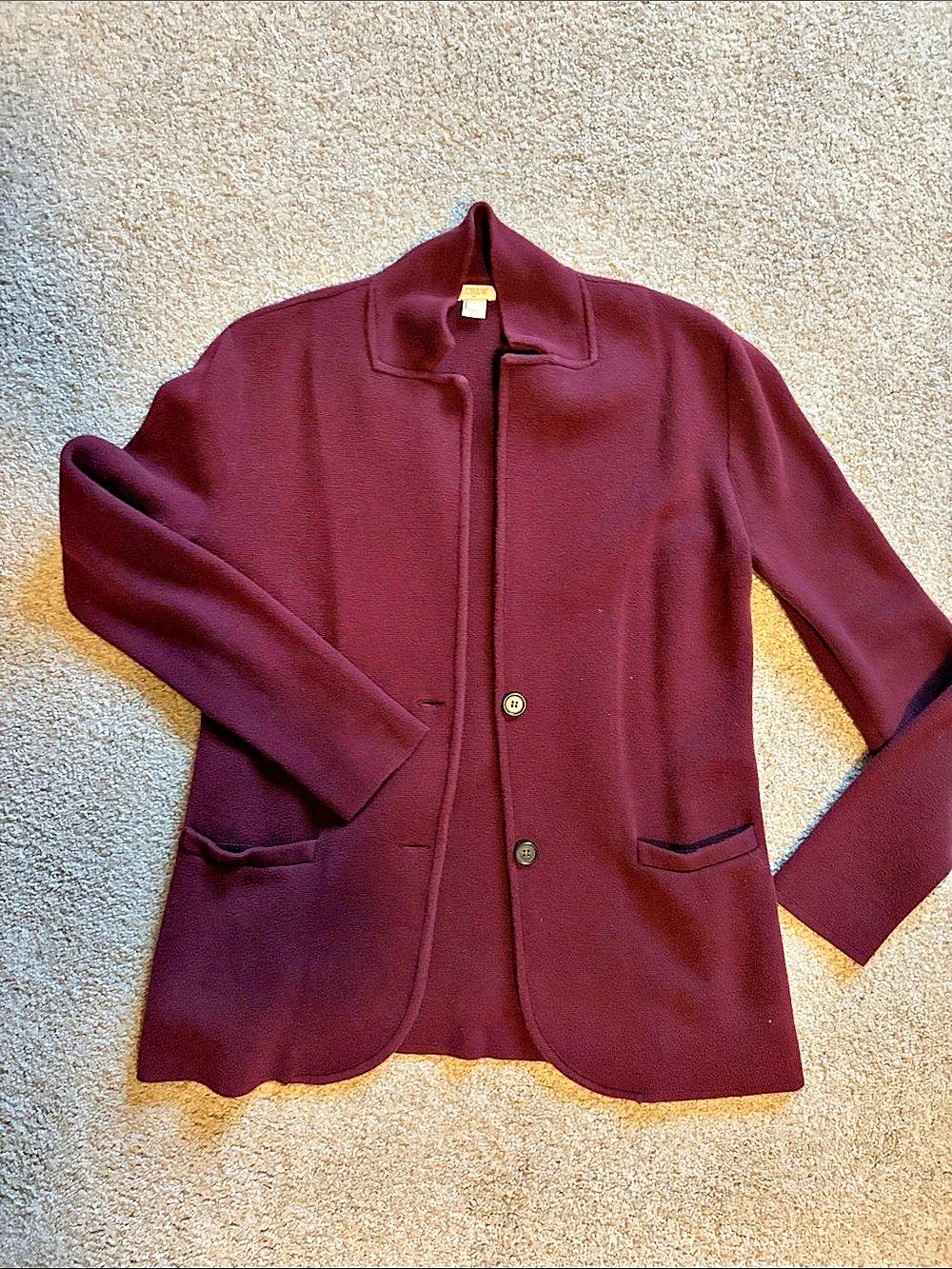 J.CREW Style G9309 Cotton Sweater Blazer Burgundy Size Small